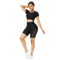 custom women fitness two piece clothing running hgih waist Drawstring sports wear yoga pants set